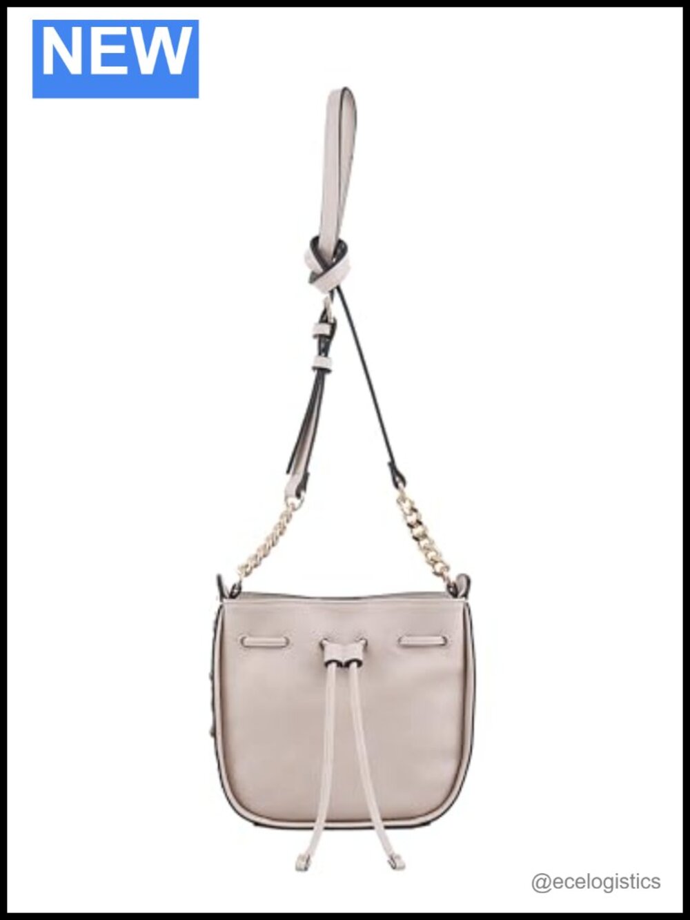 Drawstring Crossbody Bag with Adjustable Chain Strap, Polyurethane and Leather